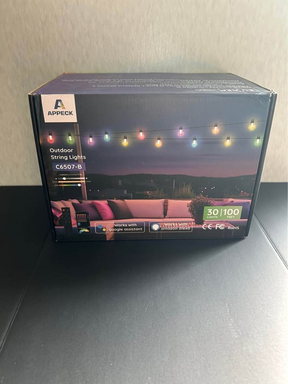 APPECK Smart RGBW Outdoor String Lights 100 ft 30 Bulbs Alexa Google IP65